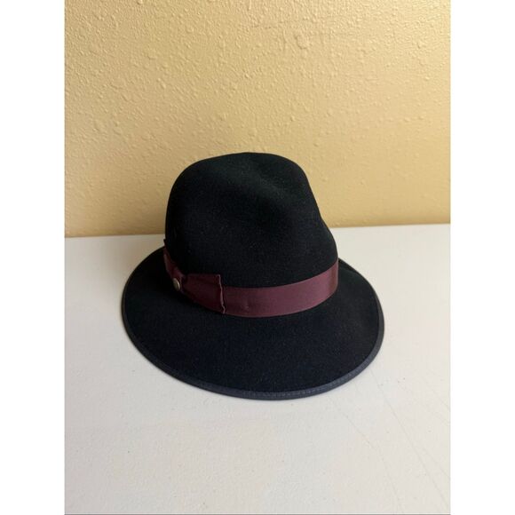Goorin Bros. Heritage Wool Fedora – Black w/ Burgundy Band (Small, Made in USA) - Picture 1 of 12